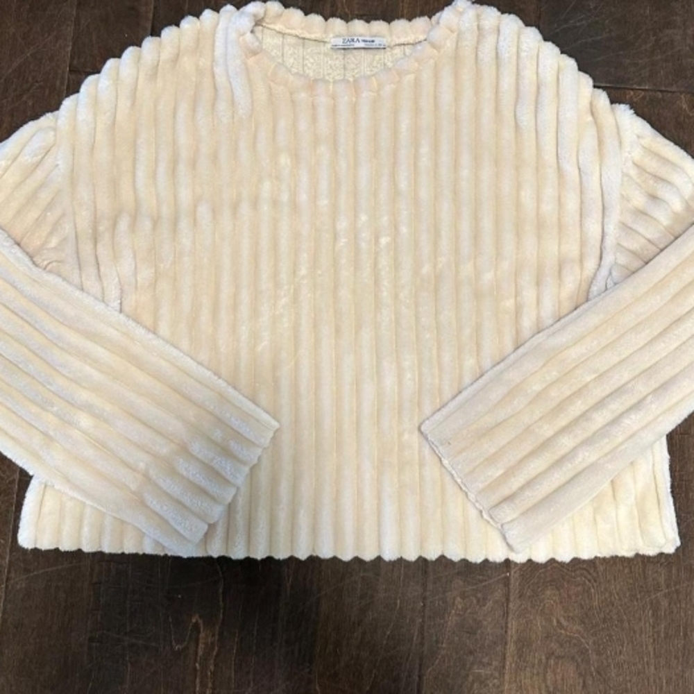 Cream Ribbed Women Sweater